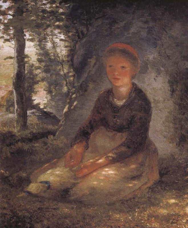 Jean Francois Millet Shepherdess sitting under the shadow Germany oil painting art